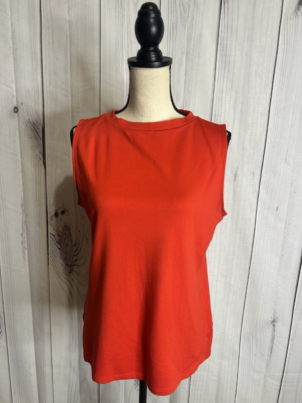 Ann Taylor Orange Sleeveless Knit Top Women's Sz L Crew Neck Capsule Basic